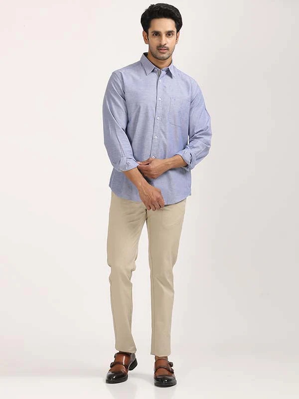 Indian Terrain Men's Regular Fit Full Sleeve Solid Blue Shirt